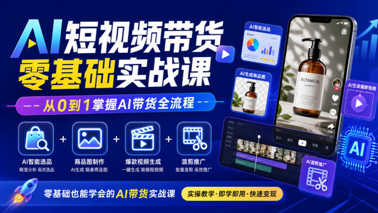 AI短视频带货零基础实战课|AI智能选品+商品图制作+爆款视频生成+混剪推广,从0到1掌握AI带货全流程-优优云网创