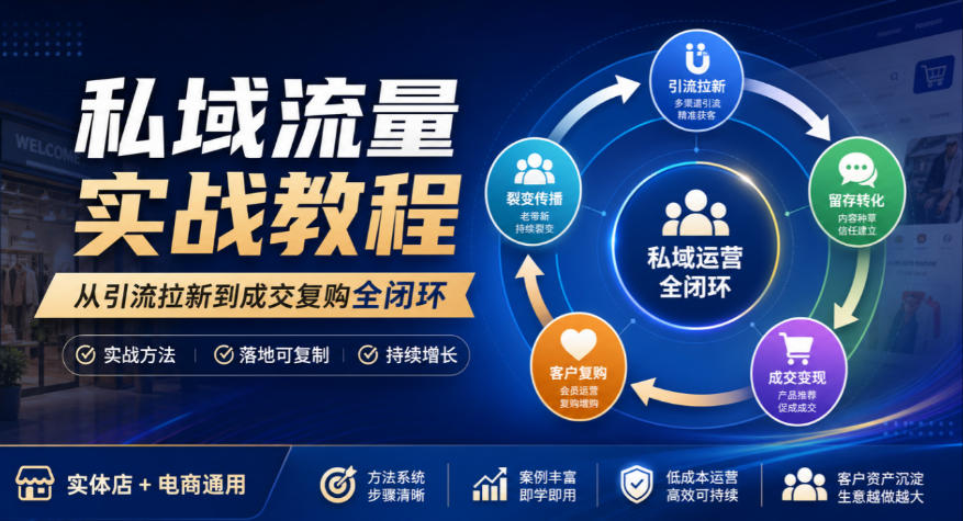 私域流量实战教程,从引流拉新到成交复购全闭环,实体店电商通用-优优云网创