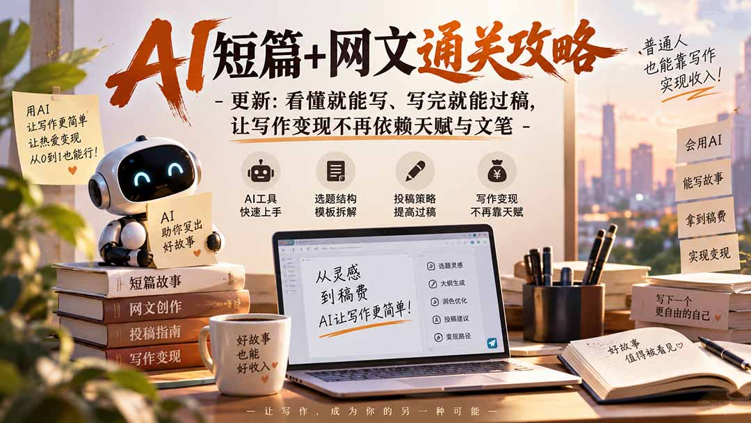 AI短篇+网文通关攻略-更新1009:看懂就能写、写完就能过稿,让写作变现不再依赖天赋与文笔-优优云网创
