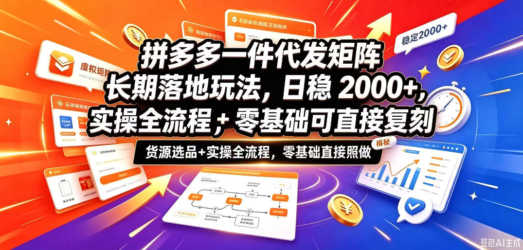 拼多多一件代发矩阵长期落地玩法,日稳入2k+,选品货源+实操全流程,零基础可直接复刻【拆解】-优优云网创