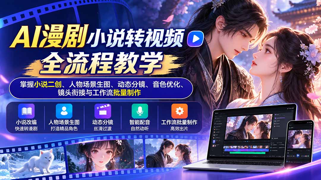AI漫剧小说转视频全流程教学:掌握小说二创、人物场景生图、动态分镜、音色优化、镜头衔接与工作流批量制作-优优云网创