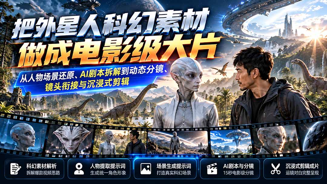 把外星人科幻素材做成电影级大片:从人物场景还原、AI剧本拆解到动态分镜、镜头衔接与沉浸式剪辑-优优云网创