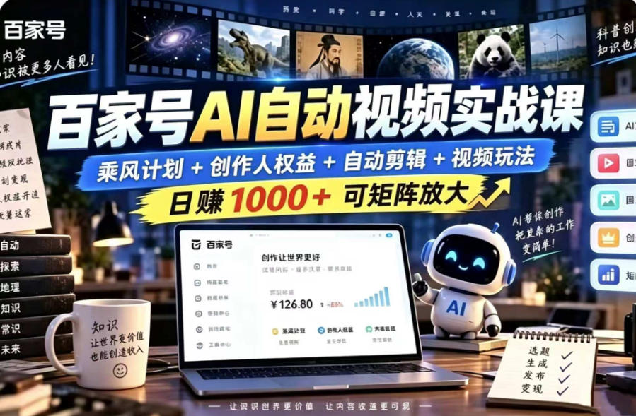 百家号自动矩阵玩法,长期可以做的项目,日入1k+,真正的睡后收入-优优云网创
