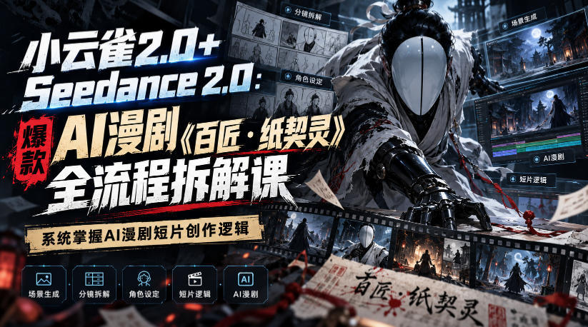 小云雀2.0+Seedance 2.0:爆款AI漫剧《百匠・纸契灵》全流程拆解课,系统掌握AI漫剧短片创作逻辑-优优云网创