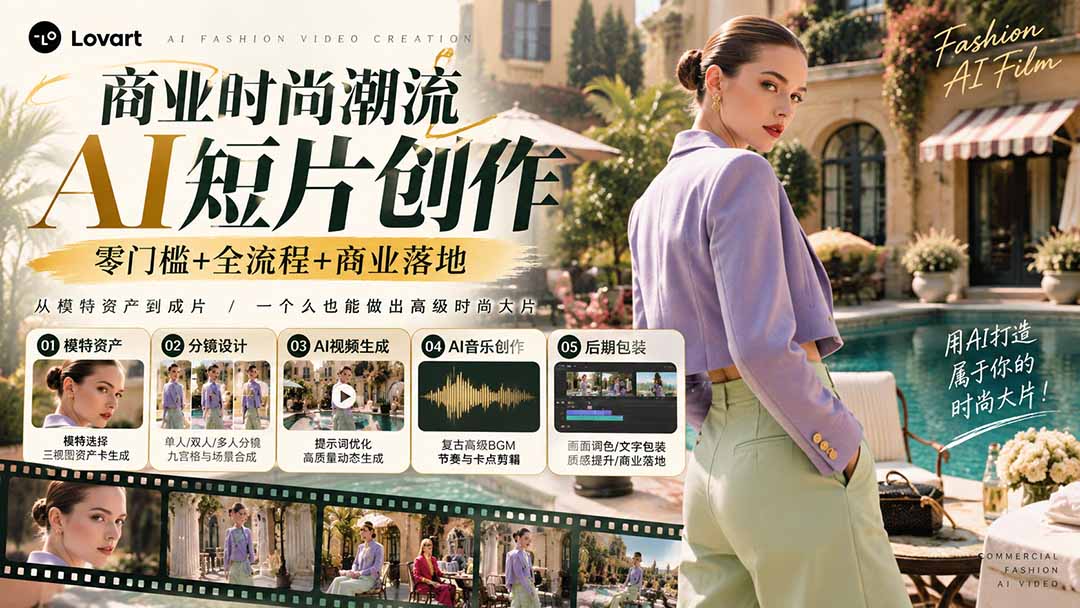 从一张模特图到高级时尚广告大片:AI三视图资产、场景合成、电影分镜、动态生成与复古音乐剪辑实战课-优优云网创
