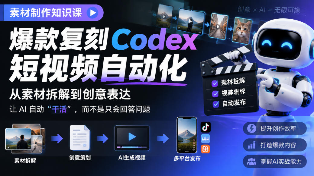素材制作知识课,爆款复刻Codex短视频自动化,从素材拆解到创意表达,让AI自动“干活”,而不是只会回答问题-优优云网创