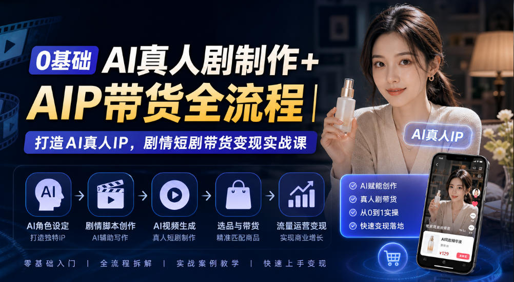 0基础AI真人剧制作+AIP带货全流程|打造AI真人IP,剧情短剧带货变现实战课-优优云网创