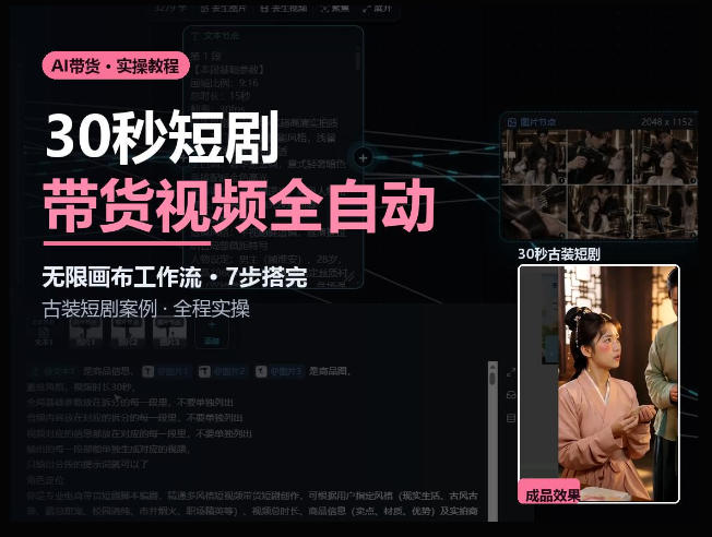Seedance2.0做短剧带货视频,无限画布工作流·7步搭完古装短剧案例·全程实操-优优云网创