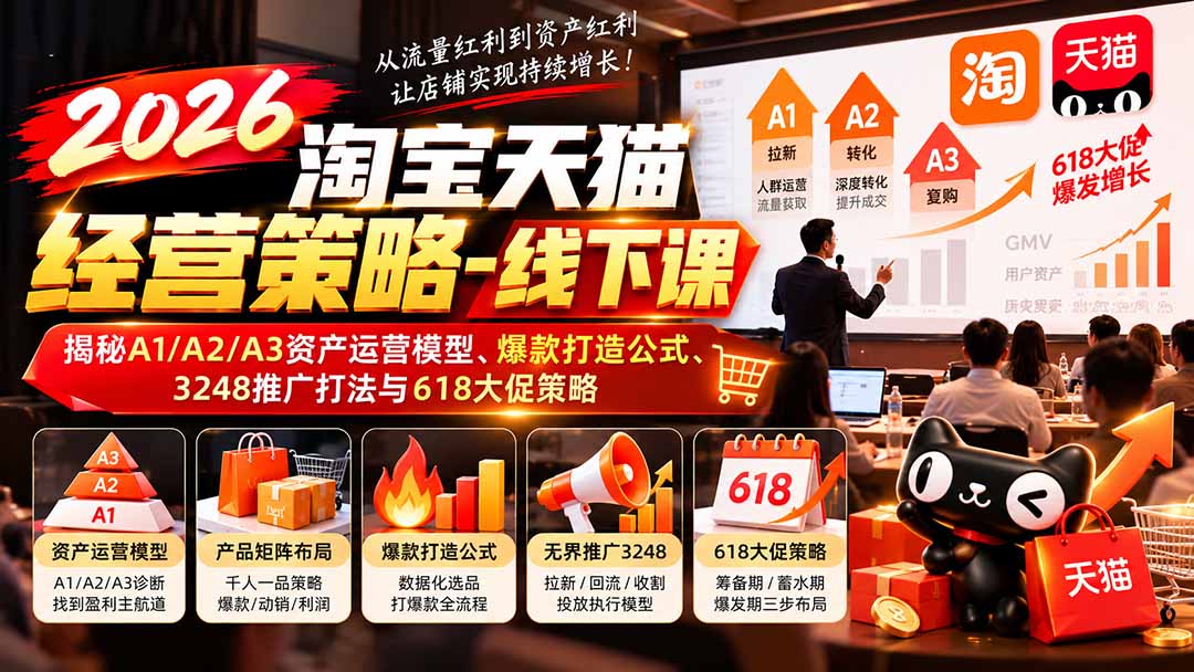 2026淘宝天猫经营策略-线下课-更新1019：揭秘A1/A2/A3资产运营模型、爆款打造公式、3248推广打法与618大促策略-优优云网创