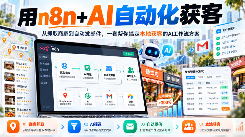 【无水印】用n8n+AI自动化获客，从抓取商家到自动发邮件，一套帮你搞定本地获客的AI工作流方案【原创双语字幕】-优优云网创