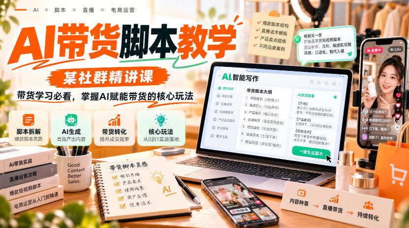 AI带货脚本教学，某社群精讲课，带货学习必看，掌握AI赋能带货的核心玩法-优优云网创